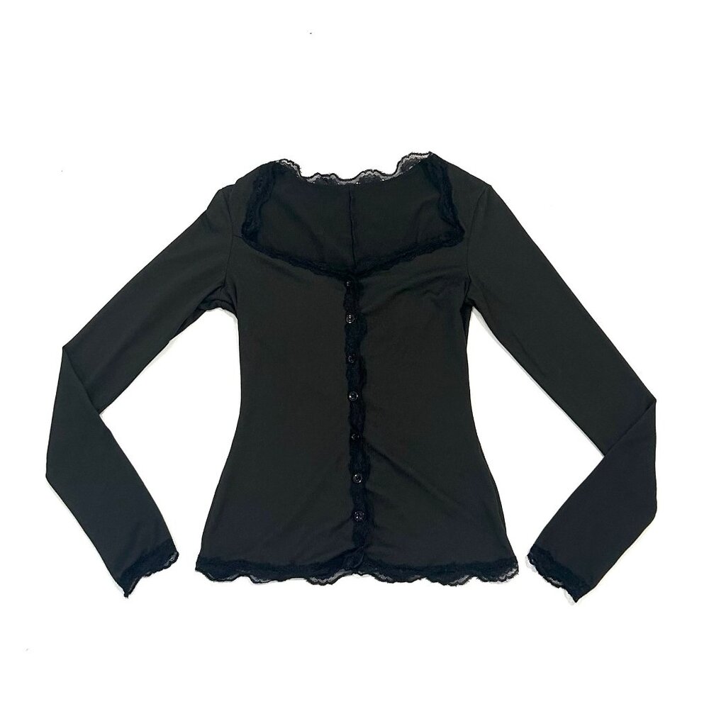 black long sleeve top w/ lace detailing + buttons